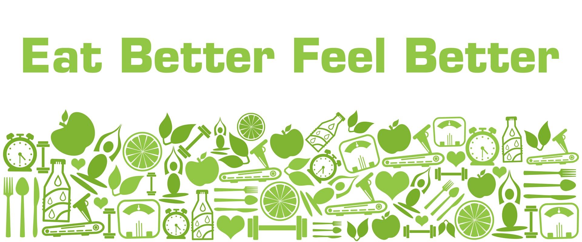 Ernährungs- und Fitness-Icons mit Slogan: Eat Better Feel Better | Hausarzt Erlangen